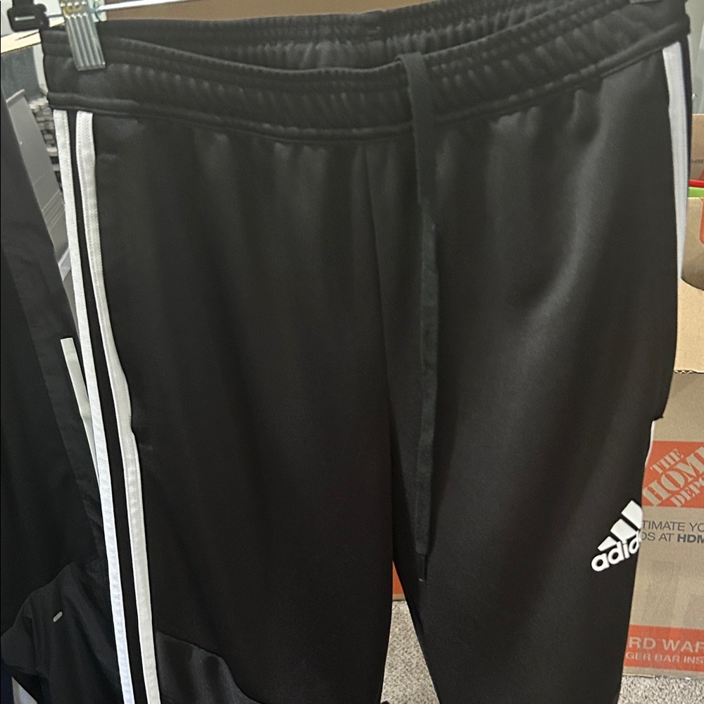 Adidas Kids Black Joggers with White Stripes